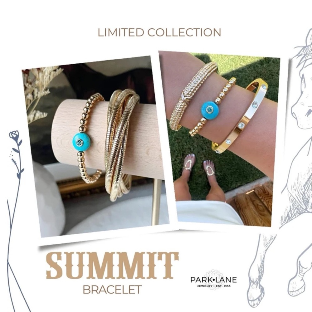 Park Lane SUMMIT Turquoise Bracelet Golden Spheres Aqua Crystal Stretch - Picture 2 of 7